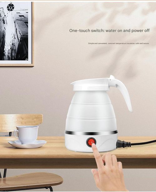 White Portable Foldable Electric Kettle - Multifunctional Travel Water Heater with Automatic and Keep-Warm Functions | Silicone foldable design for compact storage, perfect for travel
