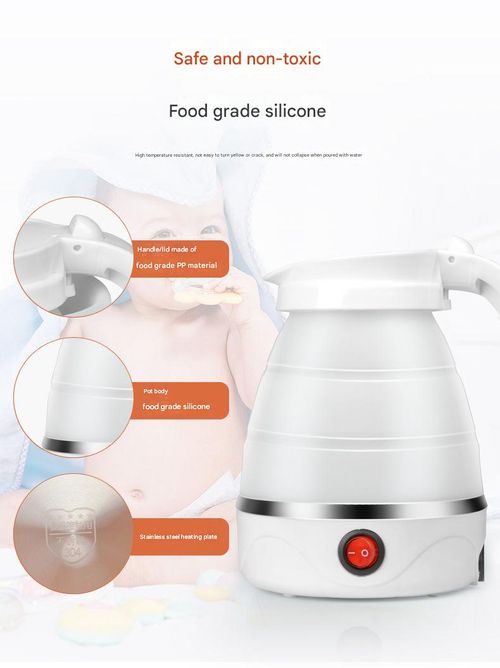 White Portable Foldable Electric Kettle - Multifunctional Travel Water Heater with Automatic and Keep-Warm Functions | Silicone foldable design for compact storage, perfect for travel
