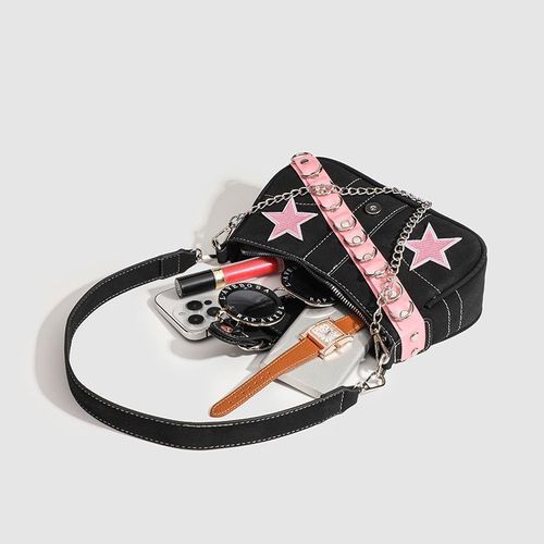 2025 New Y2K Metallic Star Shoulder Bag - Pink Edgy-Cute Underarm Bag for Women | Unique Design Trendy Y2K Accessory