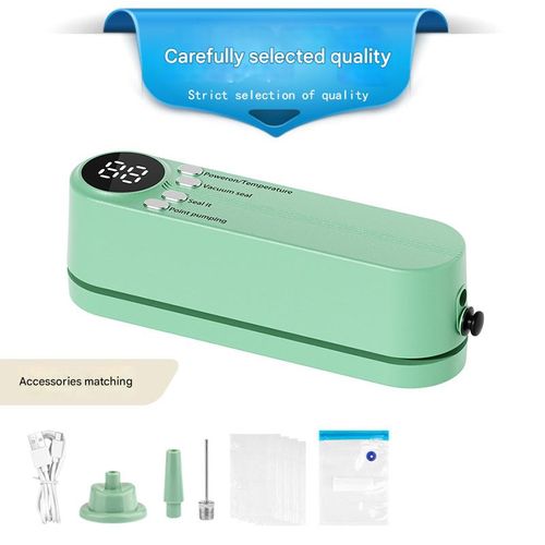 Green Mini Wireless Vacuum Sealer - Rechargeable Smart Food Sealer for Home Use | Portable Kitchen Plastic Sealer for Food Storage | Suitable for Home and Business Use