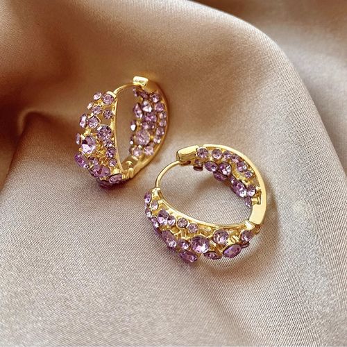 (Pair) Élan Amethyst Earrings: Crystal Climbing Earrings - Artisan Swirl Design for Celestial Elegance (Demiluxe Violet)