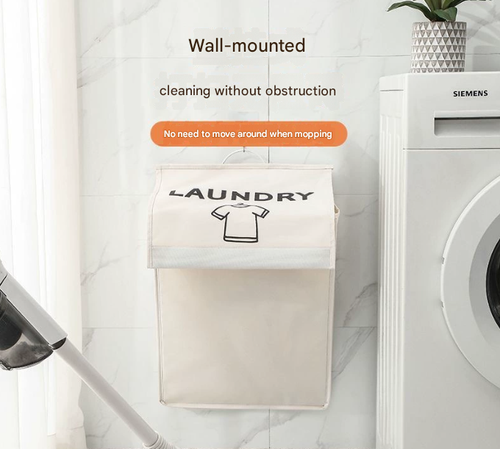 Beige Foldable Laundry Hamper - No-Drill Wall-Mounted Large-Capacity Laundry Basket | Bathroom Clothes Storage Bin for Home Use