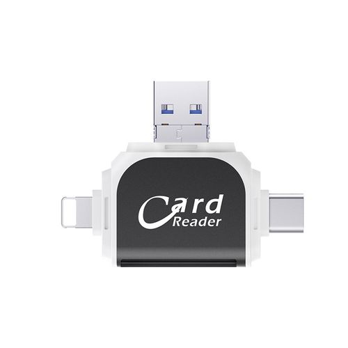 4-in-1 Multi-Card Reader: SD & TF Card Adapter for iPhone & Android Phones - Plug & Play (Black)