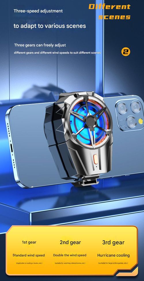 Electroplated Black Portable Phone Cooler - Ultra-Quiet 3-Speed Cooling with Wireless Charging & Fans