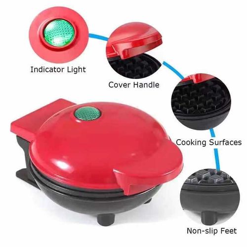 Red CE-Certified Mini Waffle Maker for Home - Efficient Household MIN MAKE WAFFLE Machine | Quick Baking Tool for Kids' Toast & Waffles
