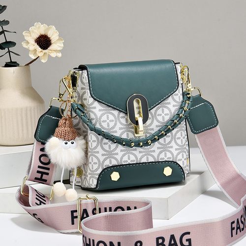 Green Exquisite Small Square Bag - Cute Coal Ball Print Mini Phone Bag | Retro Ribbon-Accented Crossbody & Shoulder Bag with Trendy Charm