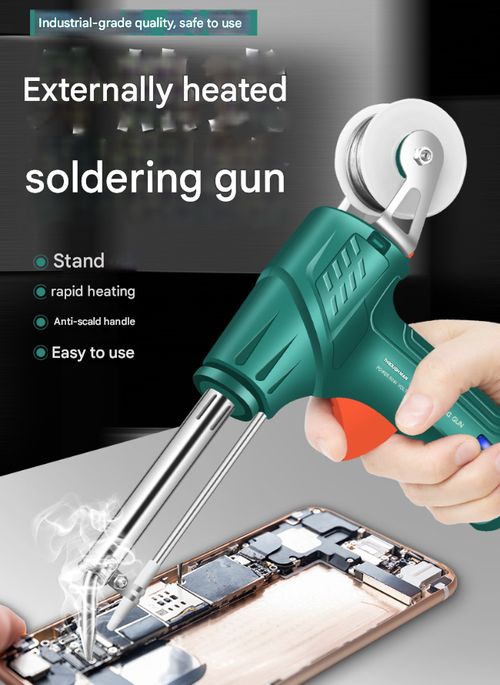 Green 60W External-Heat Soldering Gun Set  - Manual Wire-Feed Soldering Iron with Semi-Aluminum Solder Sucker & Mica Heating Core