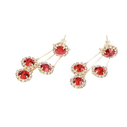 2025 New Fashion Diamond Tassel Earrings - Red Versatile Earrings with Silver Column, a Pair of Fashionable Personalized Jewelry