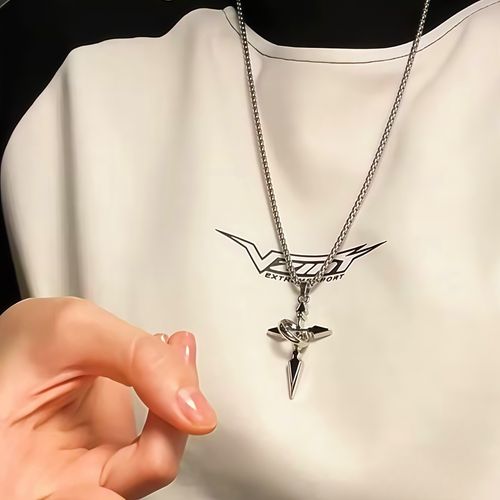 Cross Pendant Necklace for Men - Trendy Titanium Steel Chain with Loop | Stylish Versatile Necklace, Perfect Accessory for Hoodies