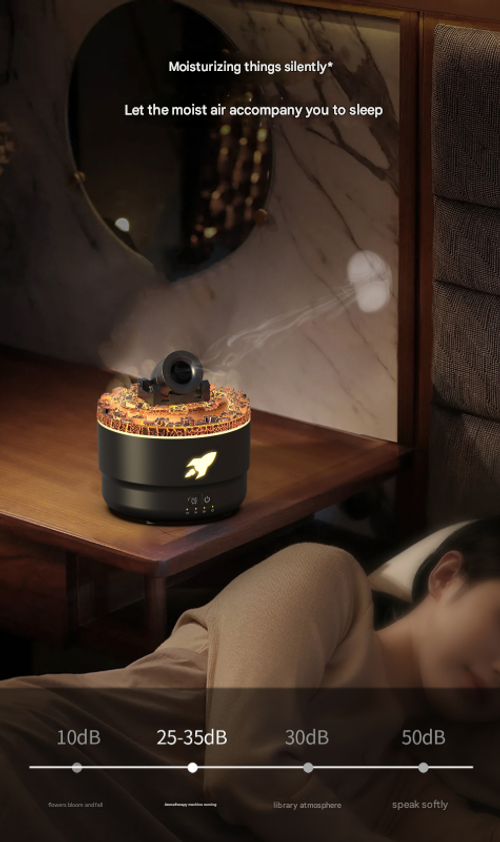 Black USB Aromatherapy Diffuser with Simulated Flame - Ultrasonic Humidifier & Automatic Fragrance Sprayer | 7-Color Flame Humidifying Diffuser (Cannon Style)