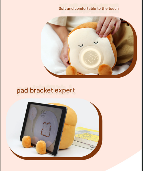 New Toast-Shaped Plush Alarm Clock with Night Light - Multi-Functional Creative Electronic Alarm | Student-Friendly Bedside Sleep Companion Lamp for Bedroom