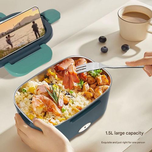 Dark Green Car-Mounted Home Electric Lunch Box - Stainless Steel Dual Voltage Food Warmer | Portable Heating Container for Office Meal Prep