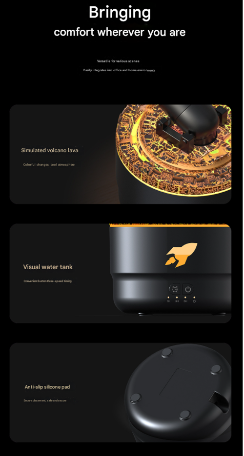 Black USB Aromatherapy Diffuser with Simulated Flame - Ultrasonic Humidifier & Automatic Fragrance Sprayer | 7-Color Flame Humidifying Diffuser (Cannon Style)