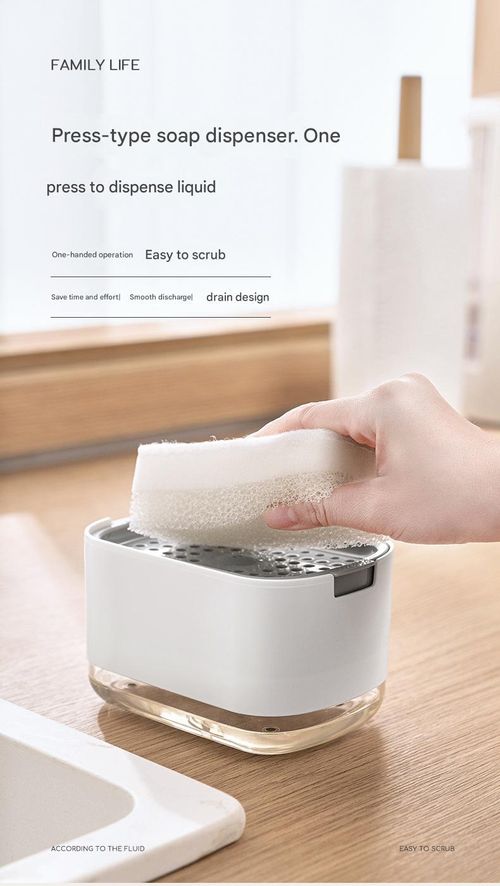 White Manual Soap Dispenser with Soap Compartment - Portable Countertop Dispenser for Kitchen Dish Soap | Sponge-Friendly Press-Type Liquid Soap Holder