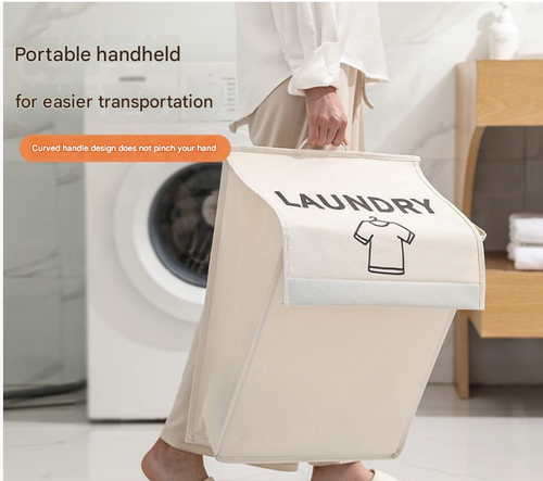 Beige Foldable Laundry Hamper - No-Drill Wall-Mounted Large-Capacity Laundry Basket | Bathroom Clothes Storage Bin for Home Use