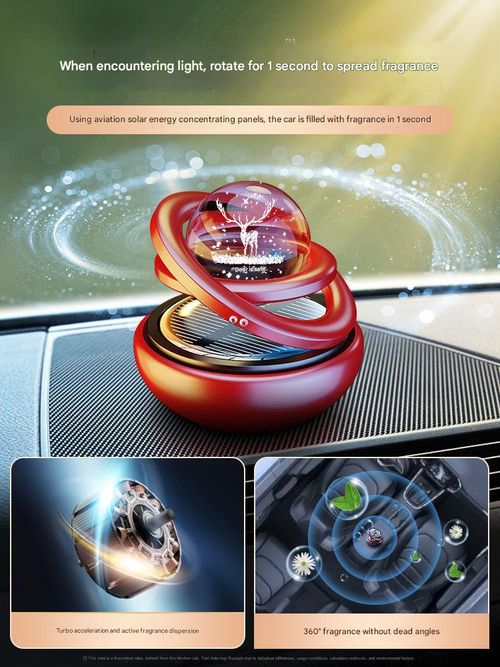 Solar Rotating Car Air Purifying Aromatherapy - Aluminum Alloy Starry Sky Floating Car Decoration | Comes with 8 Free Ocean Fragrance Refill Pads, Suitable for Car Use and Gift Giving