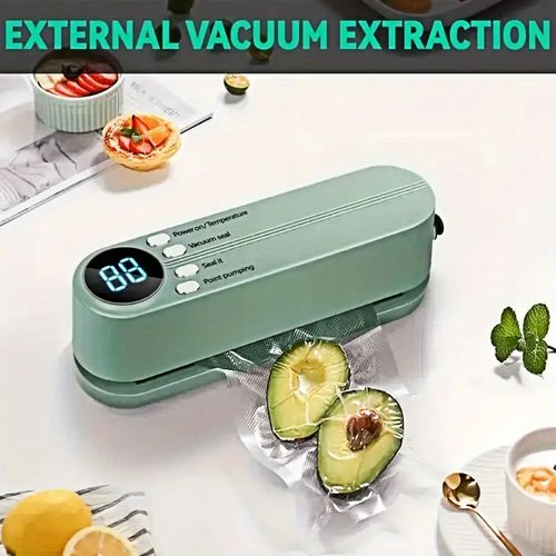 Green Mini Wireless Vacuum Sealer - Rechargeable Smart Food Sealer for Home Use | Portable Kitchen Plastic Sealer for Food Storage | Suitable for Home and Business Use
