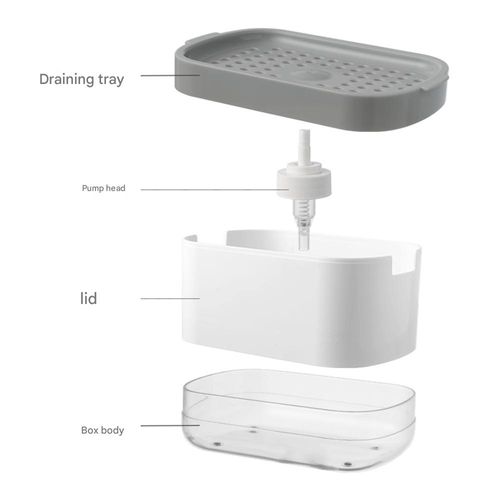 White Manual Soap Dispenser with Soap Compartment - Portable Countertop Dispenser for Kitchen Dish Soap | Sponge-Friendly Press-Type Liquid Soap Holder