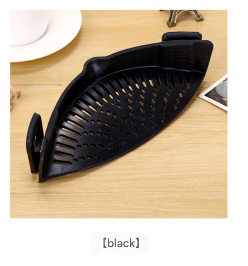 Black Silicone Clip-On Colander - Efficient Drainage Tool for Fruits, Vegetables & Noodles | Stove Side Drain Strainer for Pouring & Straining