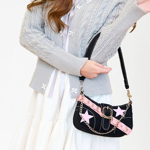 2025 New Y2K Metallic Star Shoulder Bag - Pink Edgy-Cute Underarm Bag for Women | Unique Design Trendy Y2K Accessory