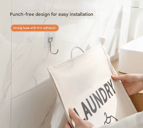 Beige Foldable Laundry Hamper - No-Drill Wall-Mounted Large-Capacity Laundry Basket | Bathroom Clothes Storage Bin for Home Use