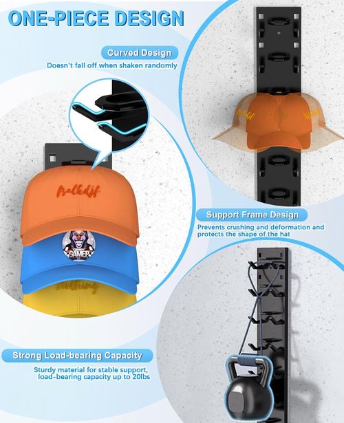 Brand New Single Pack Black Baseball Cap Storage Rack - Wall Mounted No-Drill Hat Rack