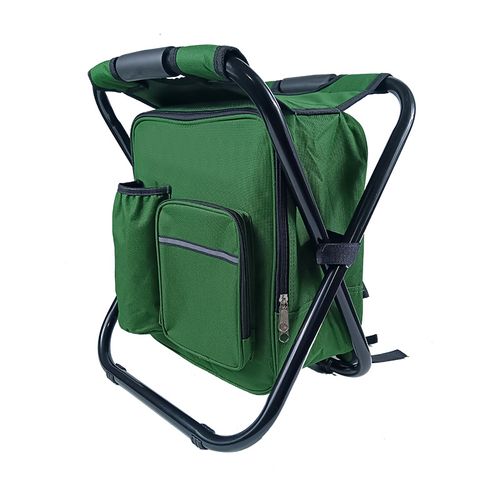 Green Camping Bag Chair - 2-in-1 Folding Stool and Backpack | Portable Seat for Railroad Work, Outdoor Art Sketching, and Students