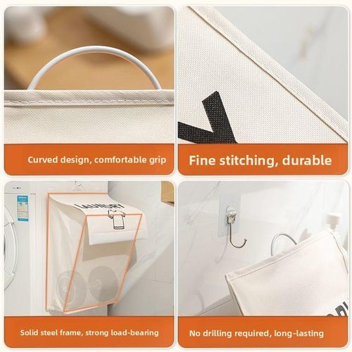 Beige Foldable Laundry Hamper - No-Drill Wall-Mounted Large-Capacity Laundry Basket | Bathroom Clothes Storage Bin for Home Use