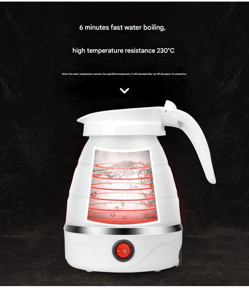 White Portable Foldable Electric Kettle - Multifunctional Travel Water Heater with Automatic and Keep-Warm Functions | Silicone foldable design for compact storage, perfect for travel