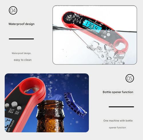 Single Red Foldable Food Thermometer - Fast Response Stainless Steel Heat-Resistant Thermometer | Suitable for Oven, Grill, and Meat Cooking