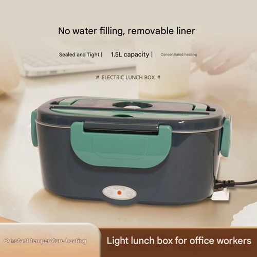 Dark Green Car-Mounted Home Electric Lunch Box - Stainless Steel Dual Voltage Food Warmer | Portable Heating Container for Office Meal Prep