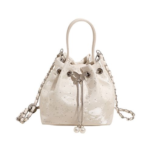 2025 Summer New Arrival White Bucket Bag for Women - Stylish Unique Design Handbag | Trendy Chain Crossbody Bag for Daily Commute