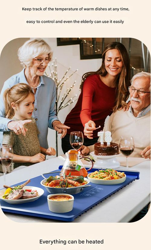 Gray-Blue Square Food Warmer Plate - Portable Heated Dining Mat with Constant Temperature | Anti-Slip, Flexible Silicone, Foldable & Rollable for Easy Storage