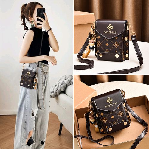 2025 New Trendy Coffee Floral & Coffee Color Block Phone Bag for Women - Stylish Minimalist Mini Crossbody Bag | Chic Compact Shoulder Bag with Premium Vibe