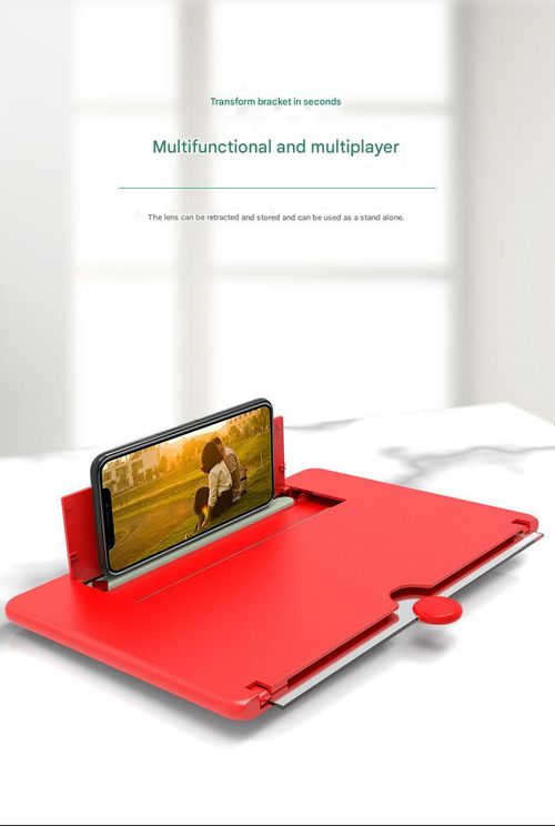 Red 3-in-1 Phone Screen Amplifier - 12 inch Pull-Out HD Magnifier with Hands-Free Stand & Desktop Bracket