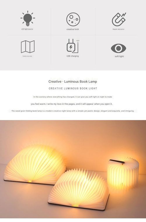 360° Foldable Magnetic Wooden Book Lamp (Black) - Creative Colorful Ambient Night Light | Ideal Corporate & Holiday Gift, Table Lamp for Living Room & Bedroom
