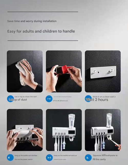 White Automatic Sensor Smart Toothbrush Sterilizer - UV Disinfection Wall-Mounted Toothbrush Holder | Multi-Functional Bathroom Storage Rack, Drill-Free Installation