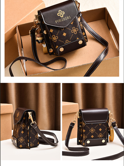 2025 New Trendy Coffee Floral & Coffee Color Block Phone Bag for Women - Stylish Minimalist Mini Crossbody Bag | Chic Compact Shoulder Bag with Premium Vibe