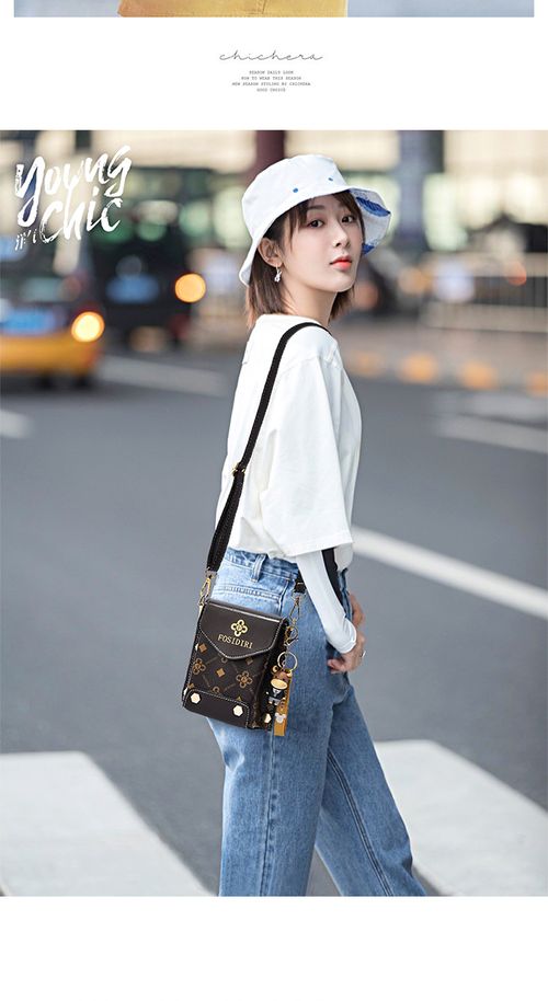 2025 New Trendy Coffee Floral & Coffee Color Block Phone Bag for Women - Stylish Minimalist Mini Crossbody Bag | Chic Compact Shoulder Bag with Premium Vibe