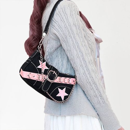 2025 New Y2K Metallic Star Shoulder Bag - Pink Edgy-Cute Underarm Bag for Women | Unique Design Trendy Y2K Accessory