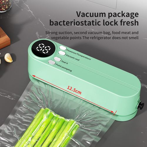 Green Mini Wireless Vacuum Sealer - Rechargeable Smart Food Sealer for Home Use | Portable Kitchen Plastic Sealer for Food Storage | Suitable for Home and Business Use