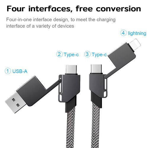 60W PD Fast Charging Swiss Army Cable - 6-in-1 Keychain Multi-Tool w | USB-C | Type-C | Lightning | Portable Power Essential (Carbon Gray)