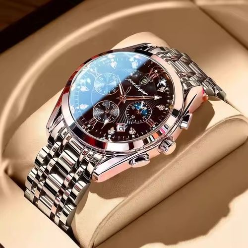 Watch Casual Chronograph Men's Watches Stainless Steel Band Business Wristwatch Quartz Clock With Luminous Pointers