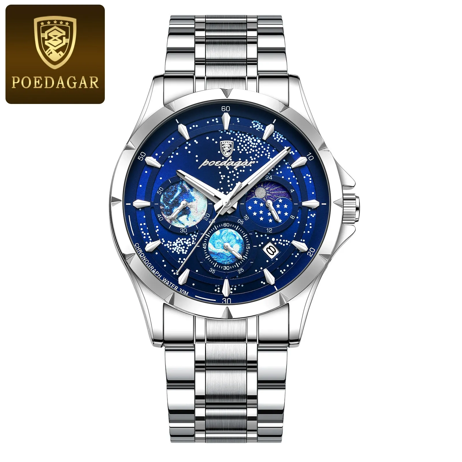 POEDAGAR 916 Luxury Watch Business Waterproof Male Clock Luminous Date Stainless Steel Square Quartz Men Watch Rel