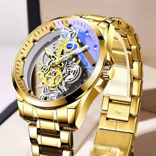 Gold Skeleton Waterproof Leather Custom Watch Men Luxury Orologio Uomo Relojes De Cuarzo Para Hombre