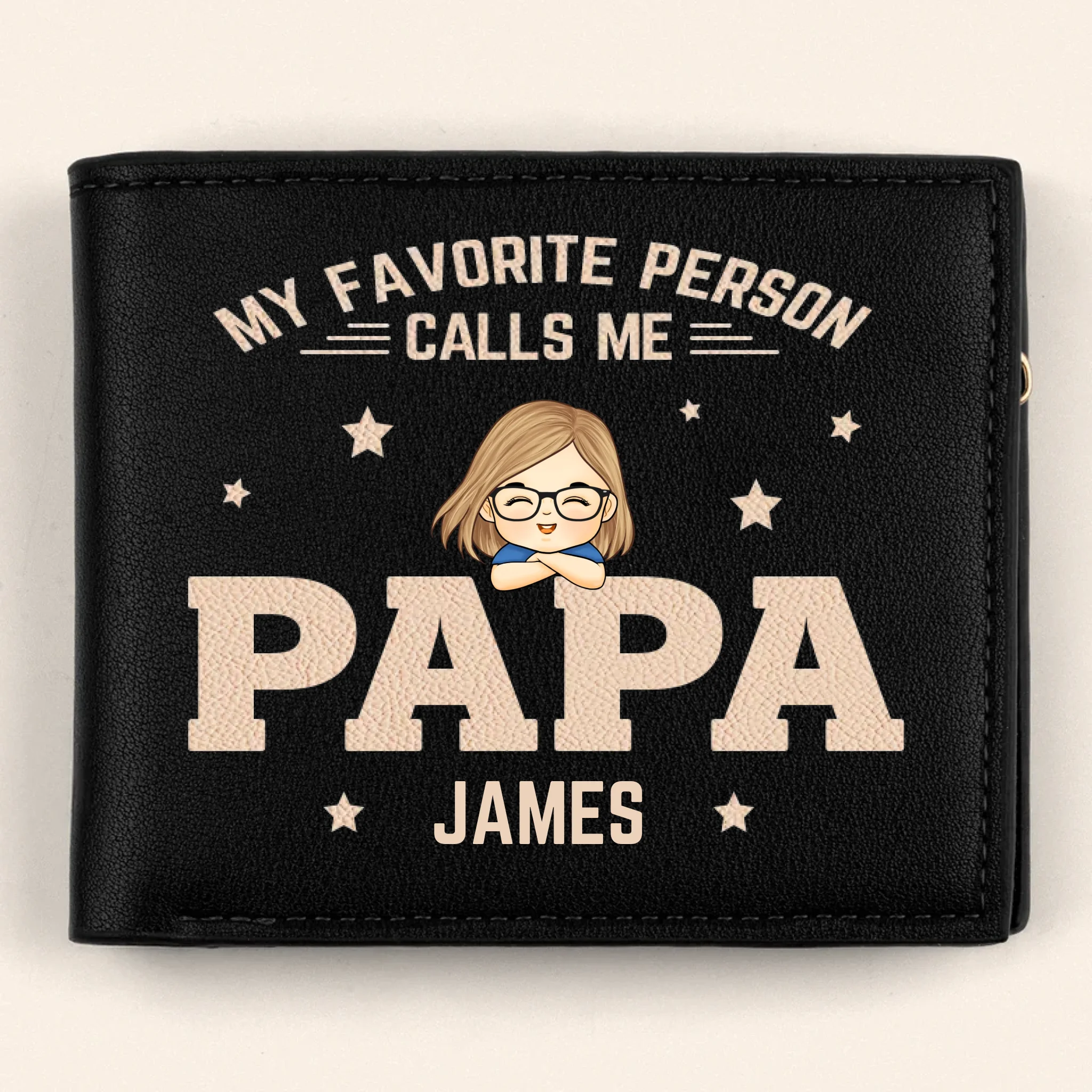 Mes personnes préférées m'appellent Papa - Portefeuille en cuir imprimé recto verso personnalisé pour la famille - Cadeau pour la fête des pères, papa, grand-père