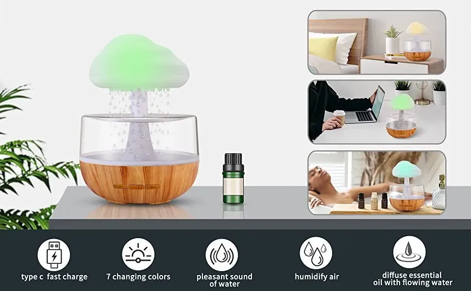 Creative raindrop humidifier Cloud rain gradient rain mushroom lamp household cloud essential oil diffuser aromatherapy machine