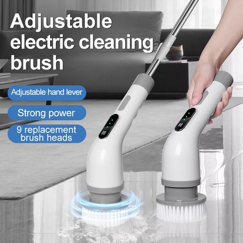 Electric Spin Scrubber Cleaning Brush Rechargeable Cordless Power Turbine Scrubber with Extended Handle Adaptive Brush