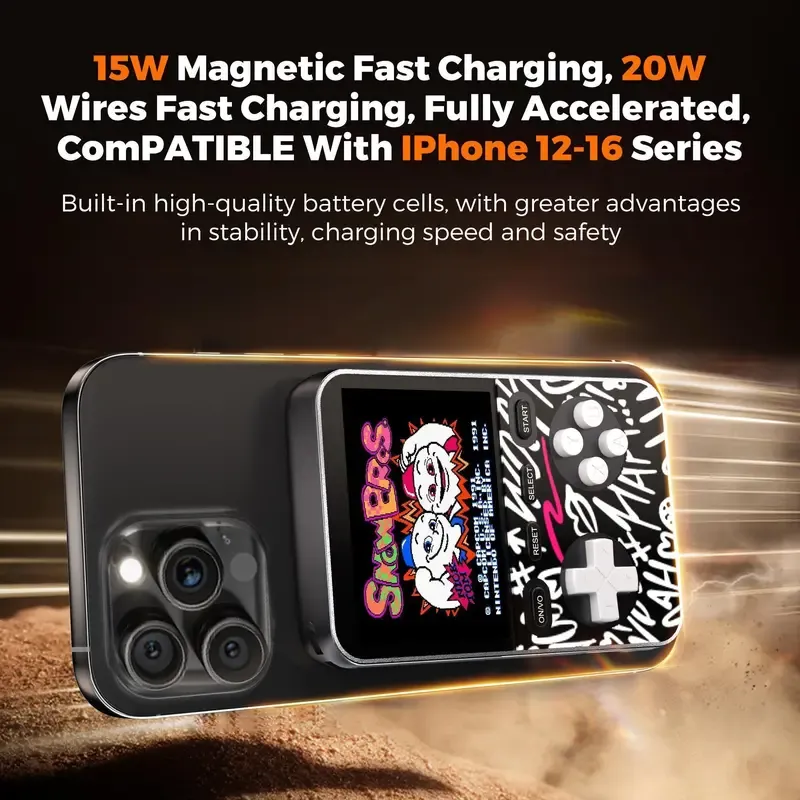 V99  MIRO 3-in-1 Magnetic Wireless Charger + Power Bank + Retro Game Console – 1500+ Classic Games, 15W MagSafe Compact for Phones – Perfect for Travel, Home, Office, Gaming Fun & Entertainment – Great Gift for Birthdays, Holidays & Special Moments