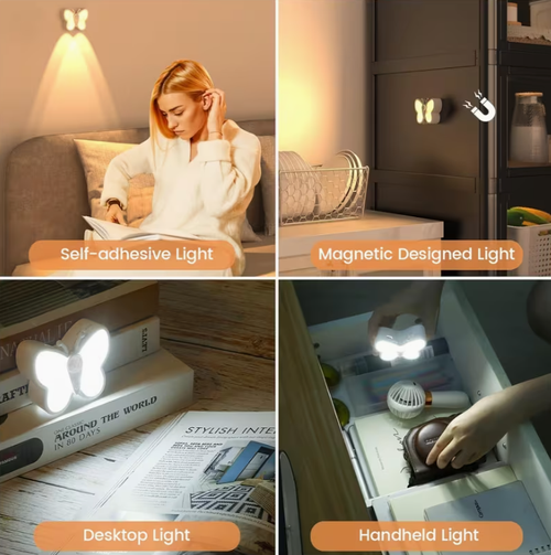 Smart Motion-Sensing LED Butterfly Night Light — Cordless, Rechargeable, Eye-Friendly, Magnetic, 7-Color Changing RGB Ambient Lamp